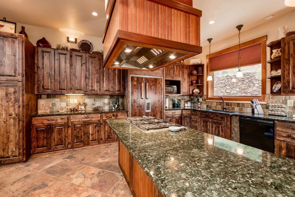 Room, Indoors, Kitchen, Granite, Flooring