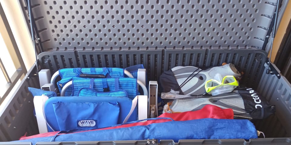 Beach chairs, umbrellas and snorkel gear provided