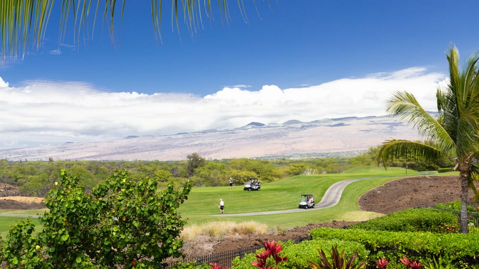Views of the Mauna Lani north golf course and the Kohala Mountains