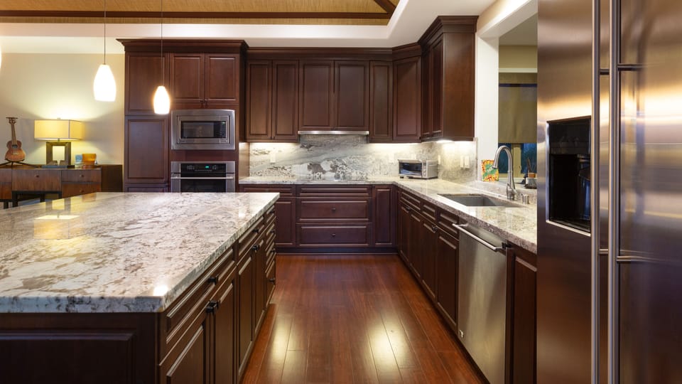 Gourmet kitchen with high end appliances and a great assortment of spices, oils and essentials provided