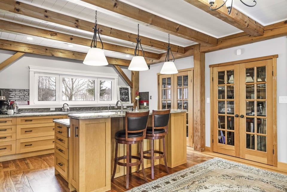 The kitchen island is a great place to eat breakfast in the morning.