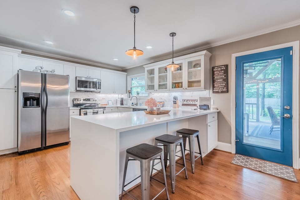 Bar seating in the kitchen area