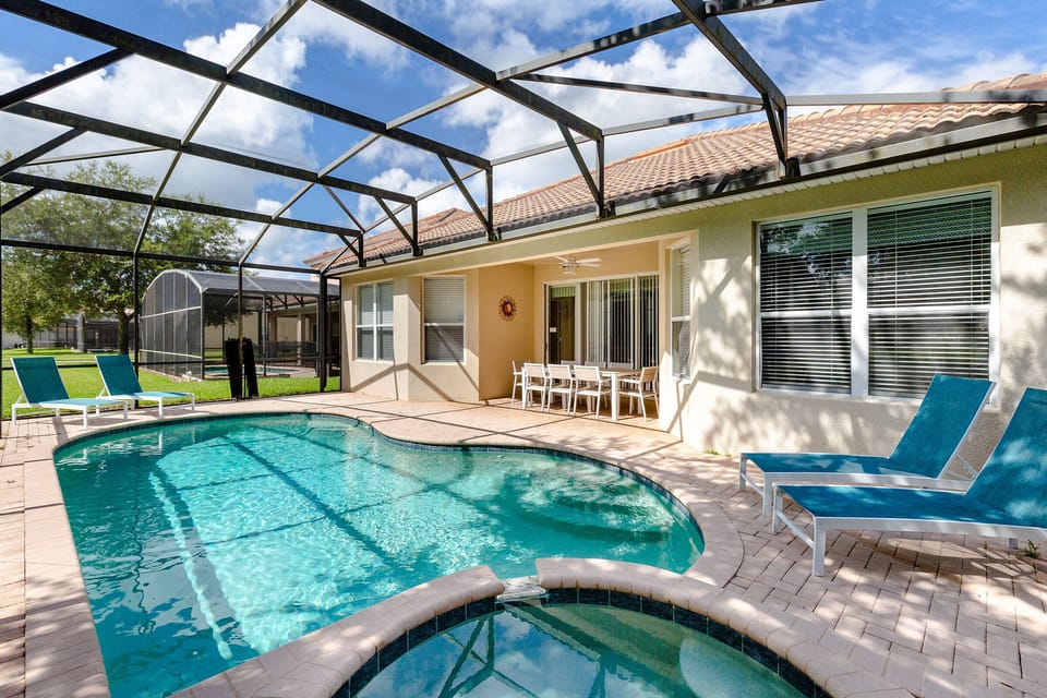 The private pool has a screened-in lanai