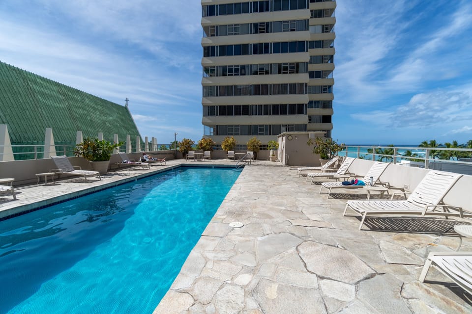 Rooftop pool with ocean view