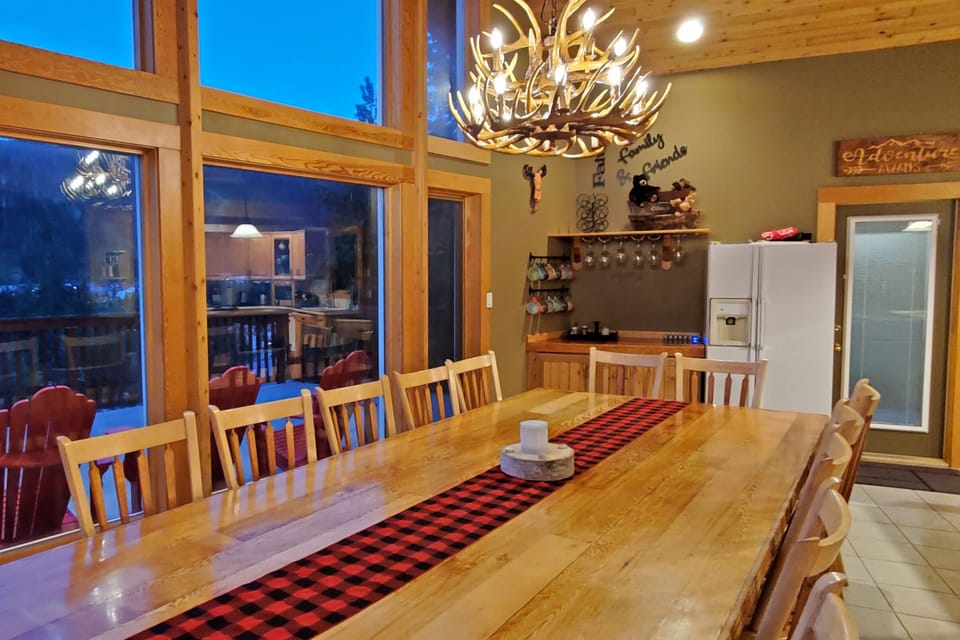 The panoramic windows extend all the way the dining room.