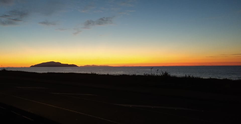 View of Kapiti Island sunset from deck