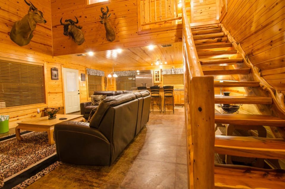 Inviting cabin interior with open-concept comfort and character