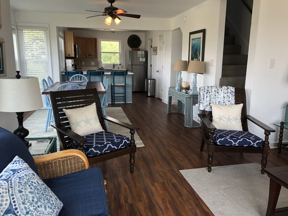 Open floor plan with beautiful coastal decor