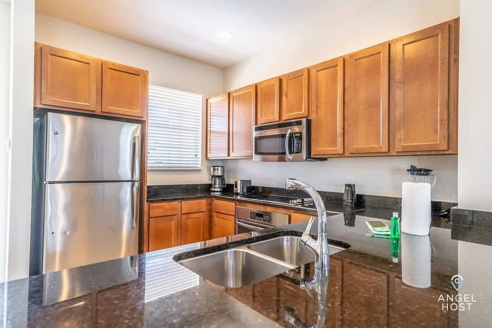 A fully-equipped kitchen with all you need to prepare meals at home.