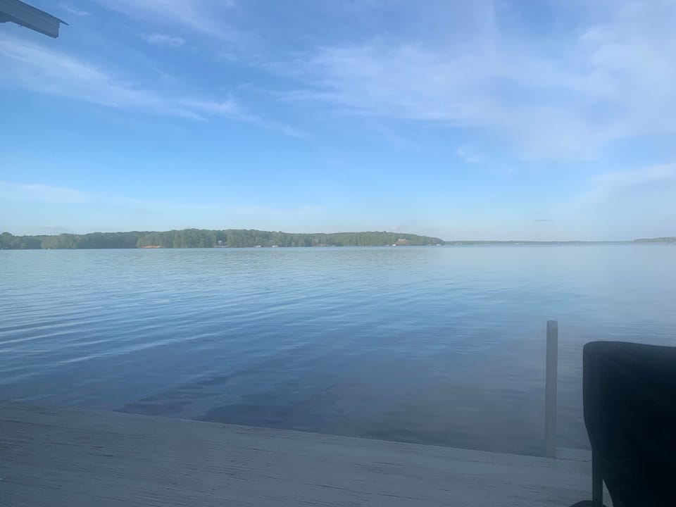 View from dock; Eaton's Ferry Bridge with marina, shops, & food straight ahead 