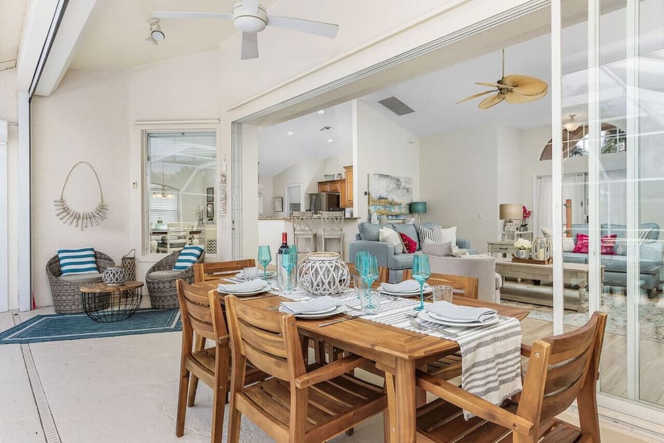 There is plenty of room for outdoor dining on the pool deck, or why not set up office during your staycation in the sunshine?