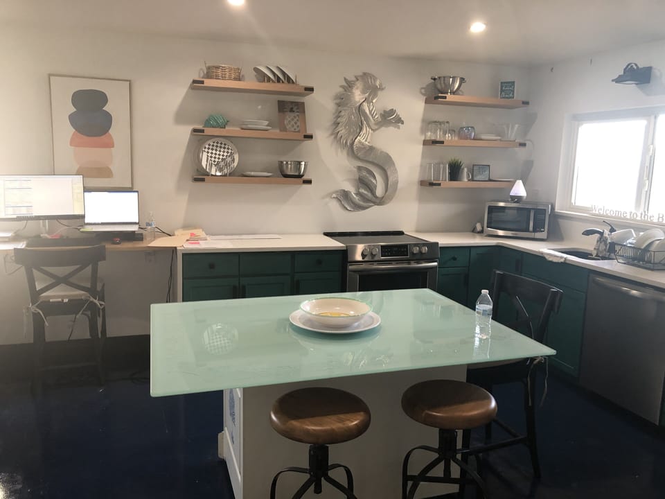 Kitchen, dining and remote work area
