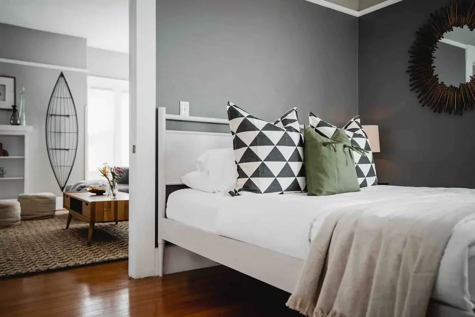 Bedroom One: Queen Bed with Private Half Bath.