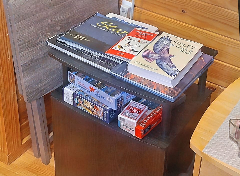 Books, puzzles and games are available in the house for guests.
