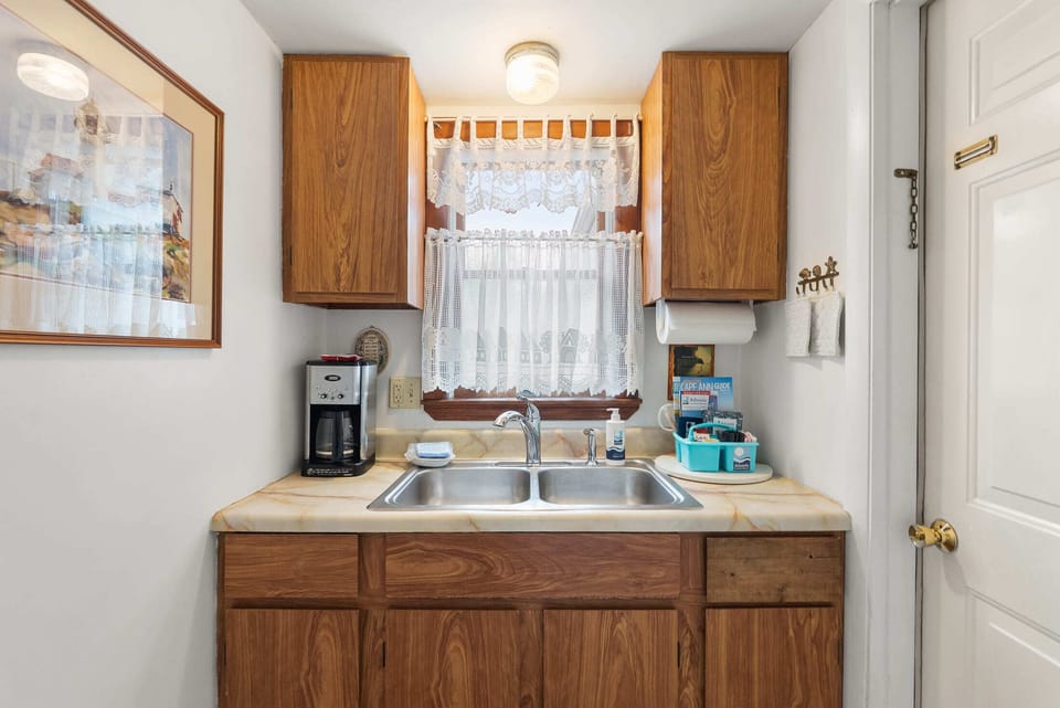 The kitchen is small, but has everything you need.