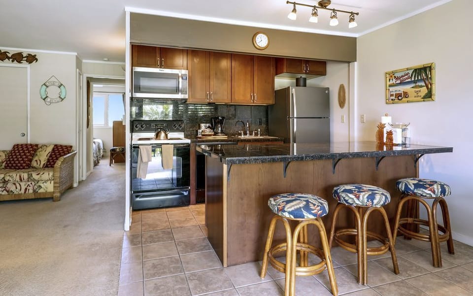 Extra seating at the kitchen counter.