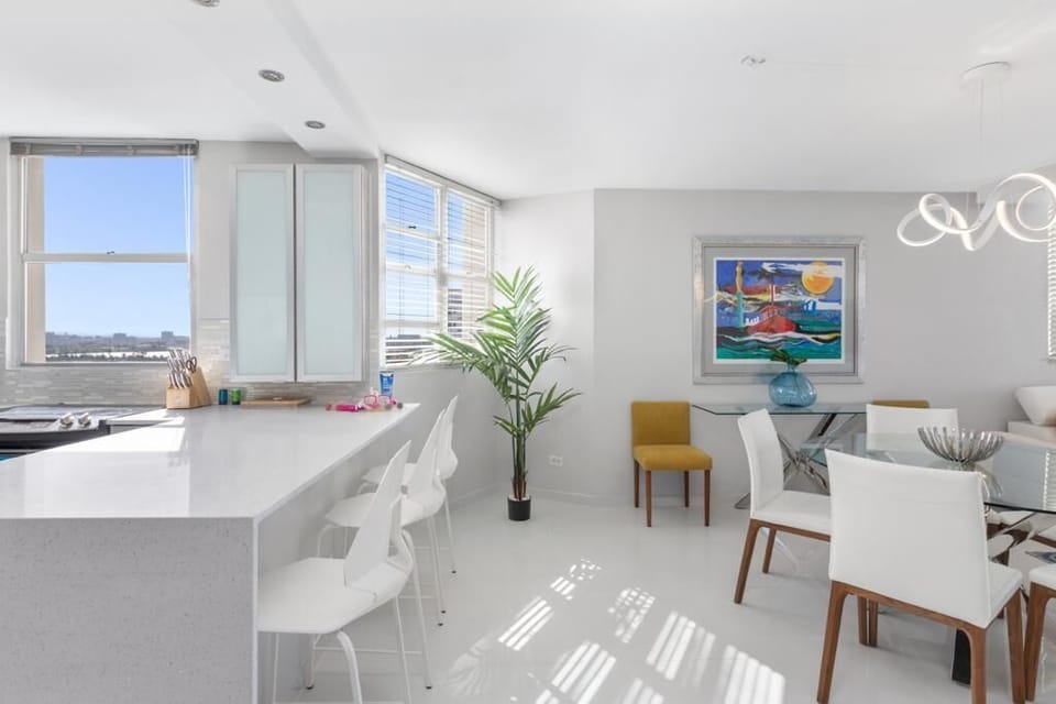 Kitchen peninsula and dining area