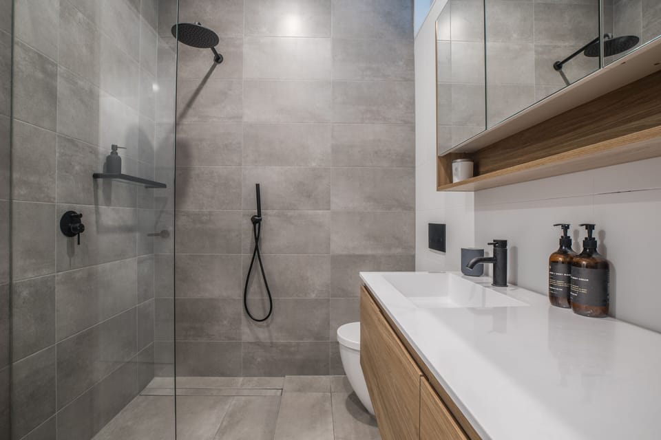 Modern designer bathroom with large bathtub