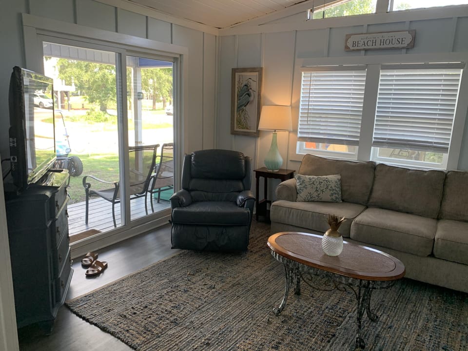 Living area with sliding glass doors