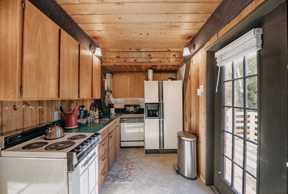 Indoors, Hardwood, Stained Wood, Kitchen, Refrigerator