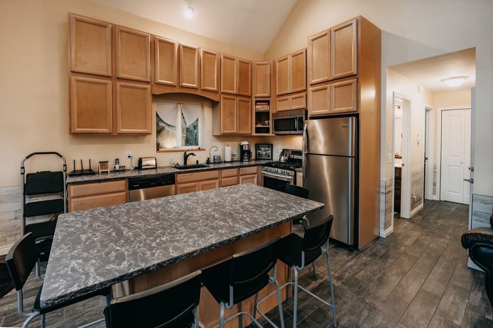 Indoors, Kitchen, Refrigerator, Floor, Kitchen Island