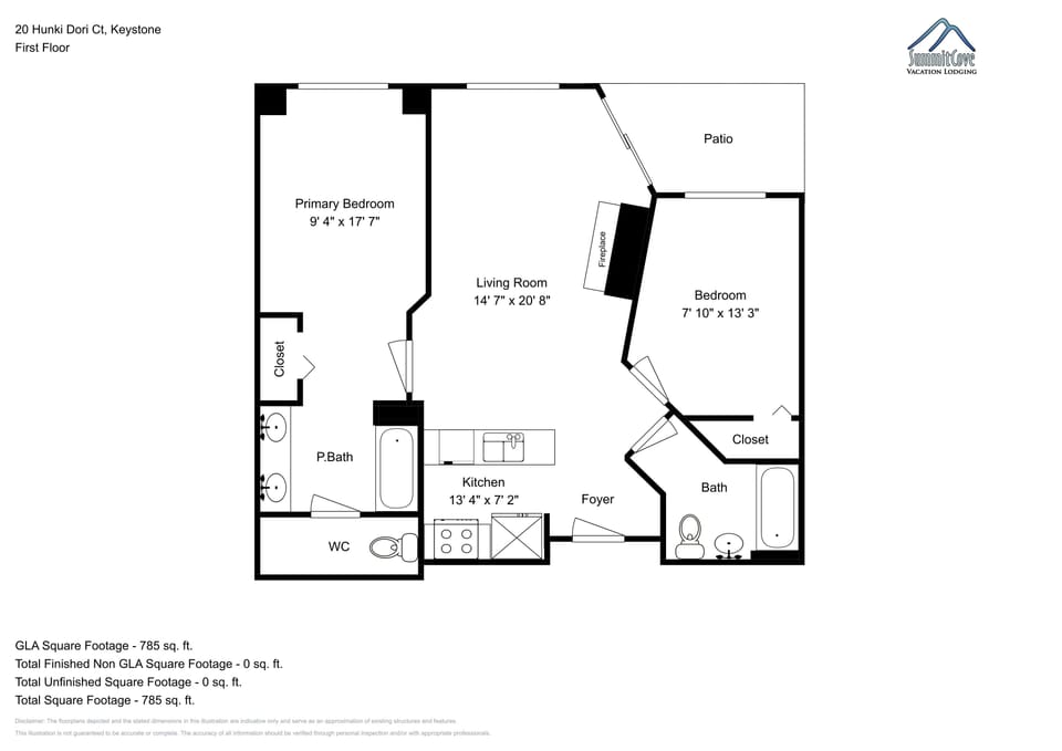 Explore the thoughtful layout of your mountain retreat with two bedrooms, full kitchen, and private patio perfect for relaxing.