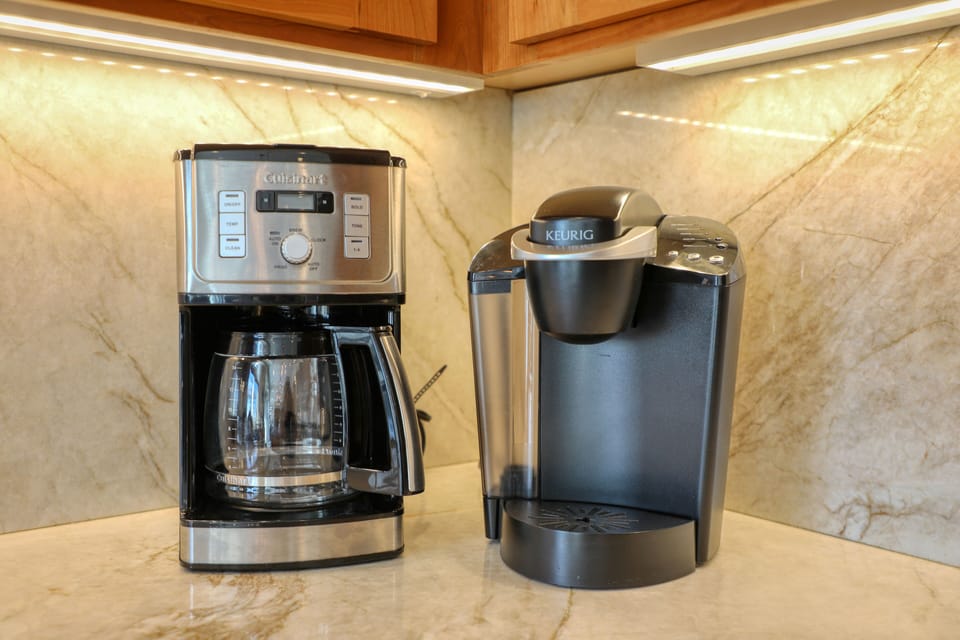 Get your morning brew! The kitchen is equipped with both a drip coffee maker and Keurig.