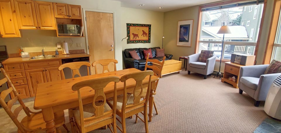 View of the open-plan accommodations with large windows
