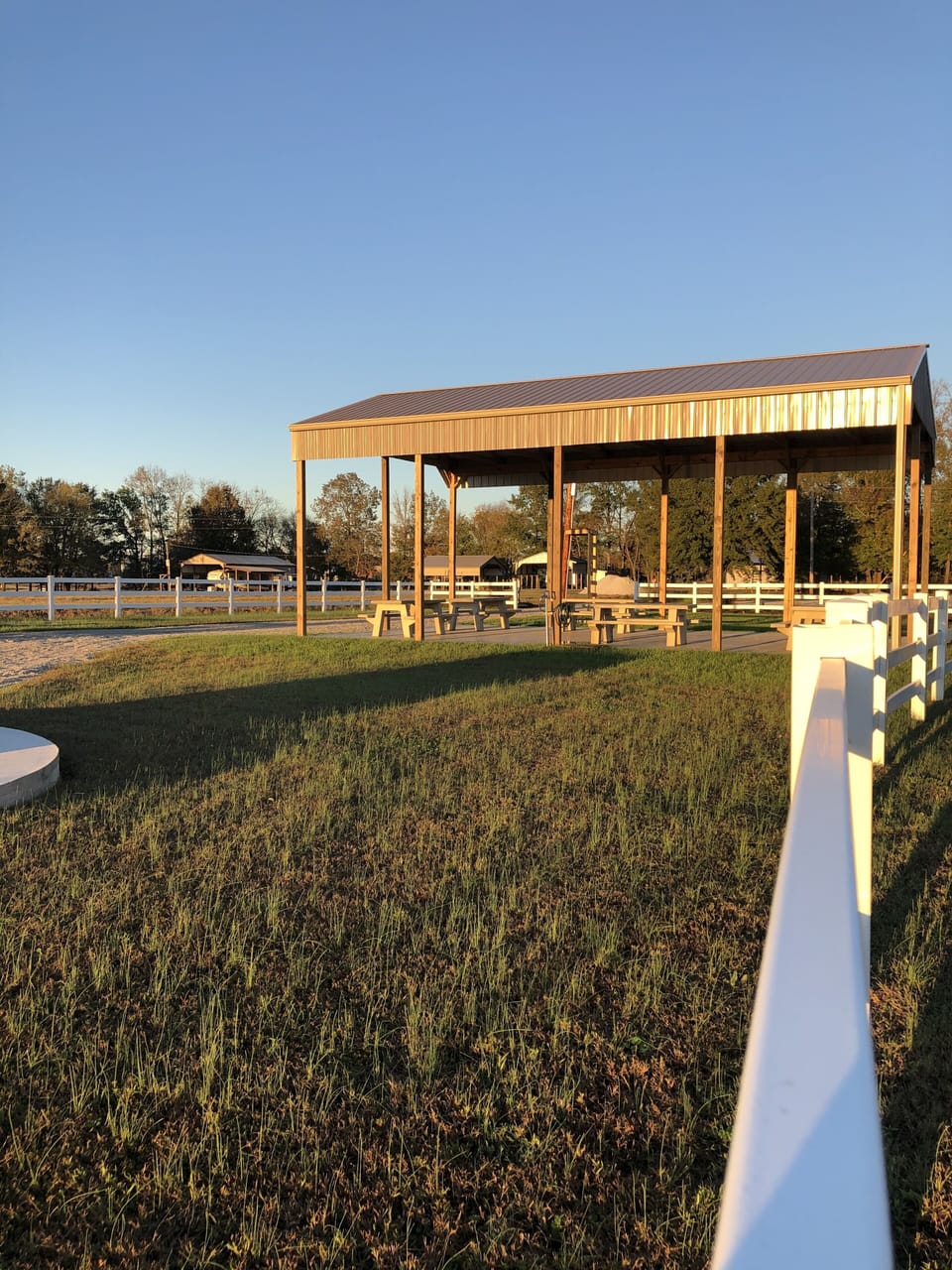 RV community Pavilion, swings and firepit