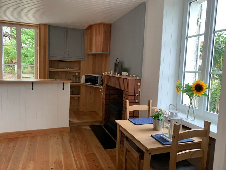 Gite kitchen/dining room/ is spacious and functional to maximise your stay.