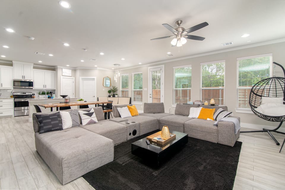 Massive sectional can accommodate plenty of guests comfortably.  