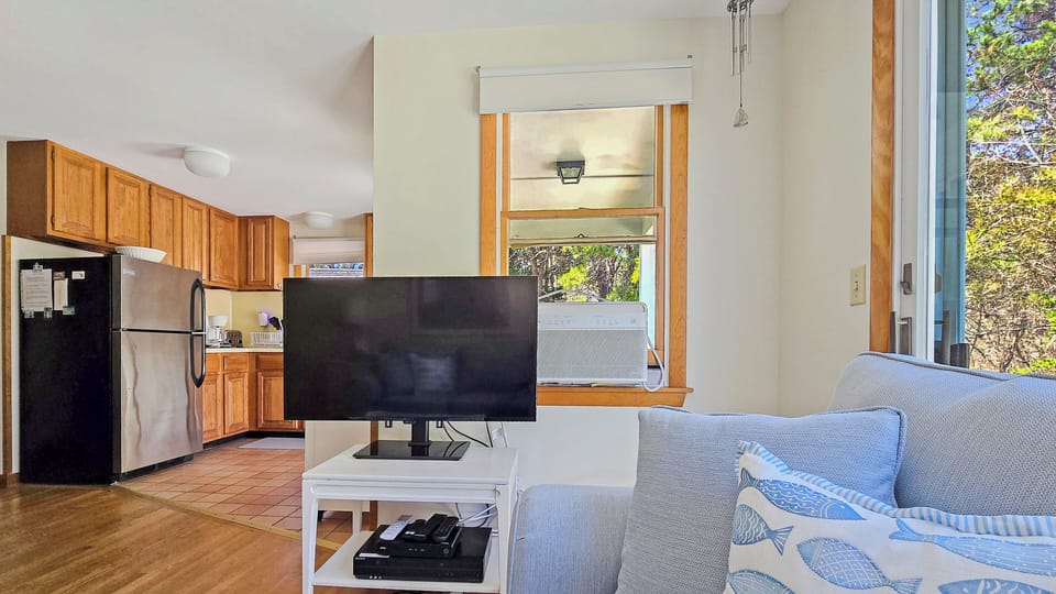 Living room with kitchen beyond