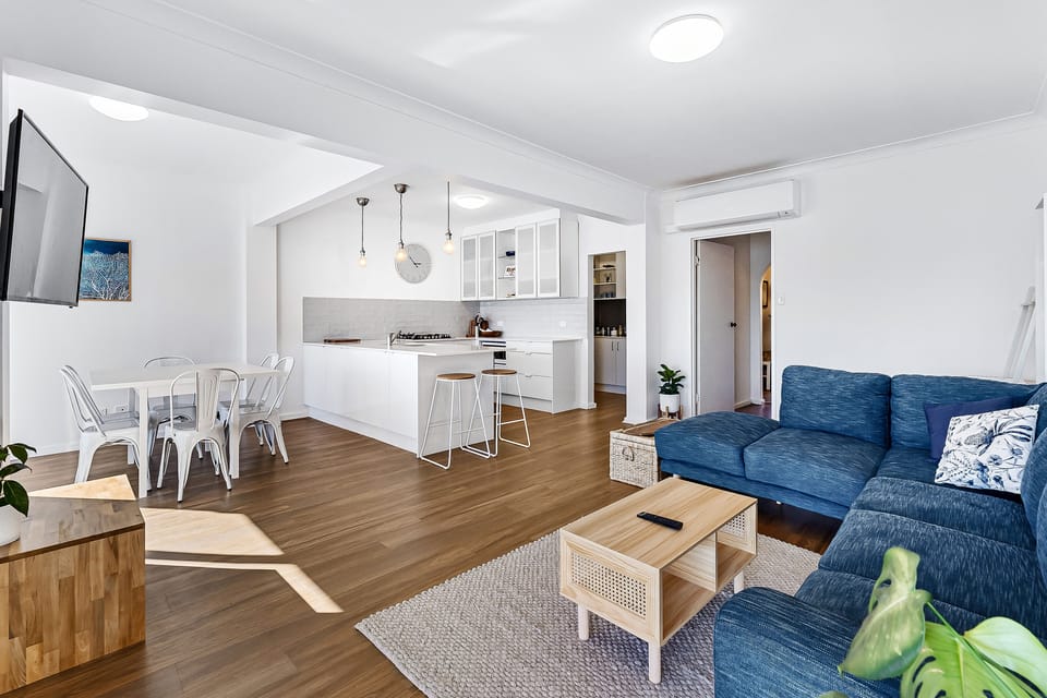 Open light filled living, kitchen & dining