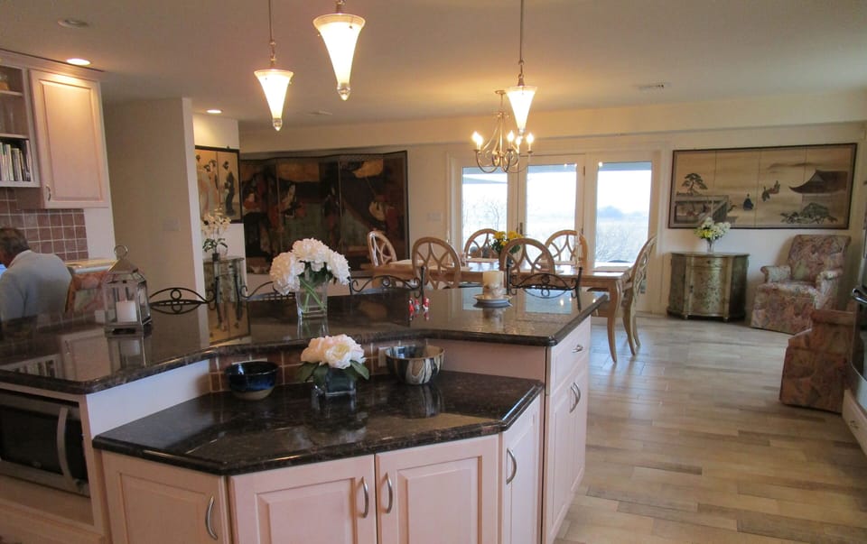 view from kitchen island toward dining area