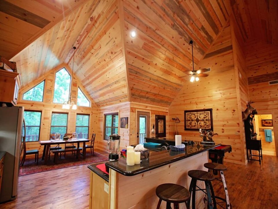 Bright, spacious cabin interior with room to cook and relax