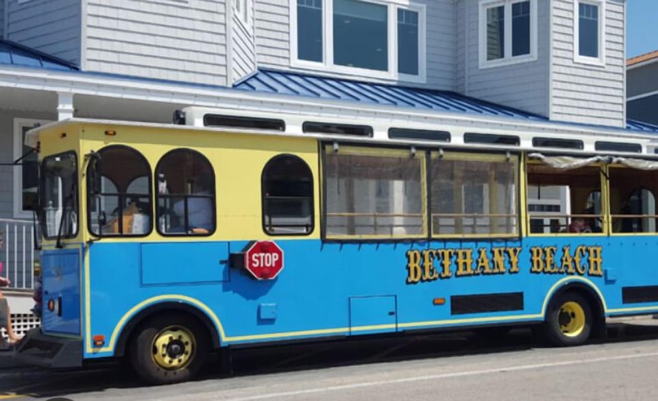 15 minute walk to trolley - takes you to the Bethany Boardwalk