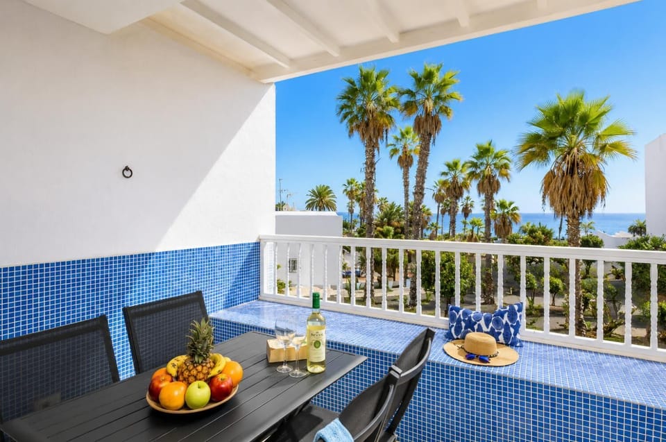 Sheltered terrace area with sea views