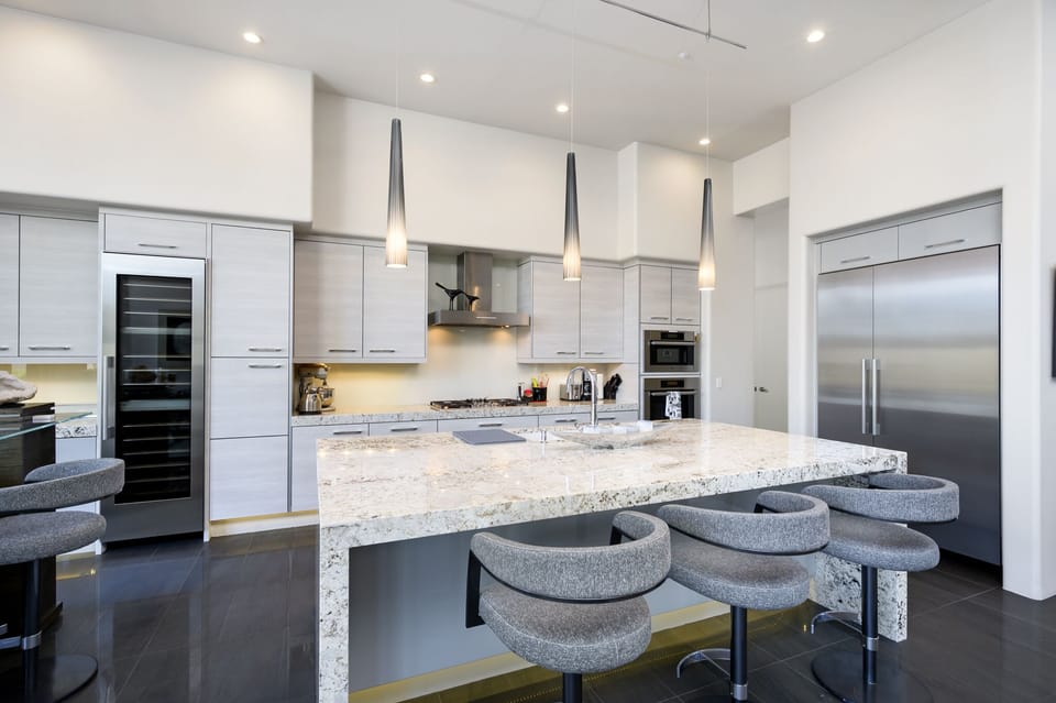 Full kitchen with supplies and extra eating space