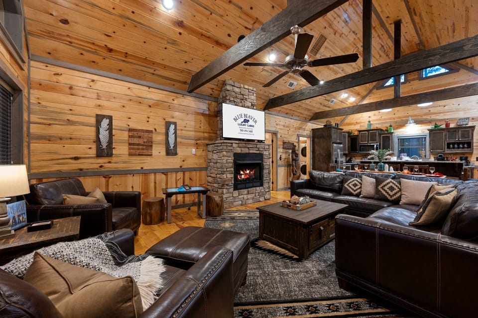The vaulted ceilings and open layout provide a spacious feel in the well appointed family room