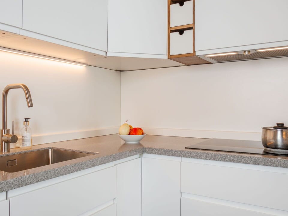 Kitchen, Wood, Countertop, Interior Design, Flooring, Cabinetry, Kitchen Sink, Plumbing Fixture, Home, Tap