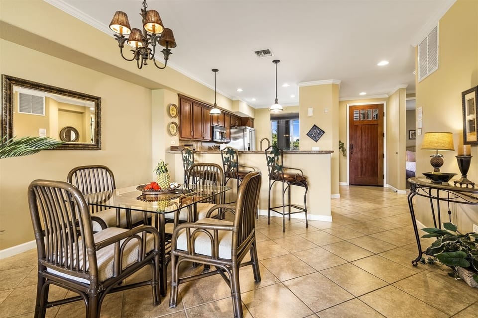 Dining area with glass top table