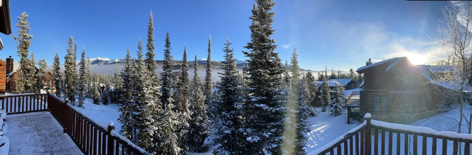 Panoramic view off deck in winter.