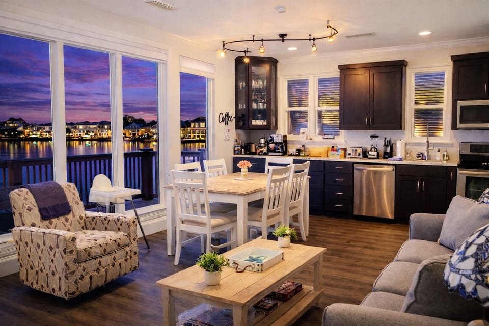 Gorgeous water views, even from the top floor, inside, and at night.