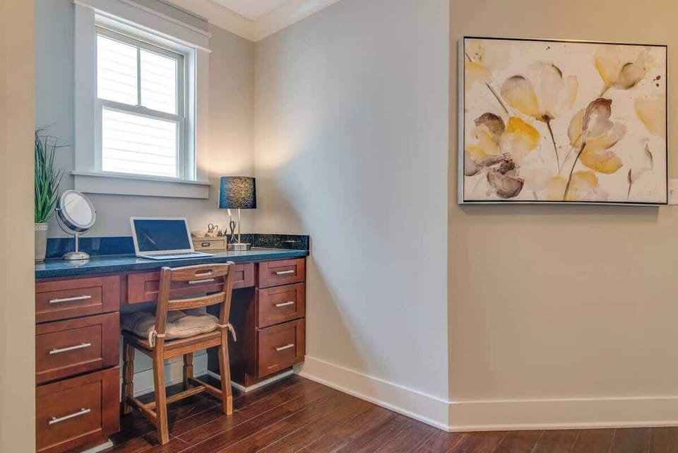 Whether you're working remotely or journaling your trip, this dedicated workspace has you covered.
