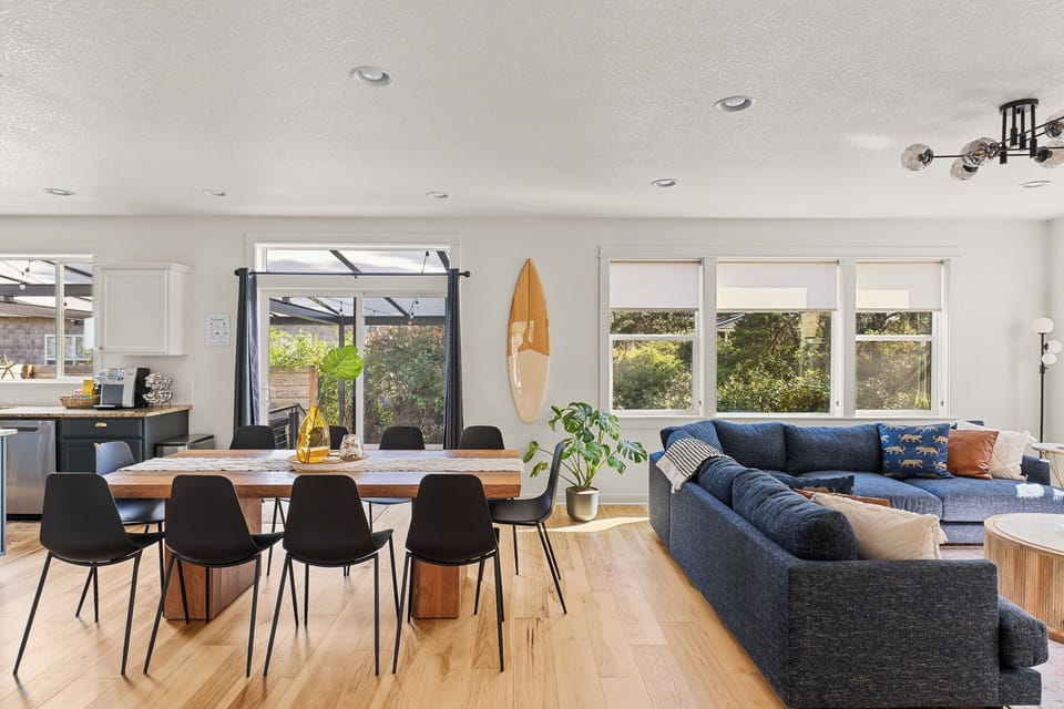 A preview of the expansive open-concept living and dining spaces.