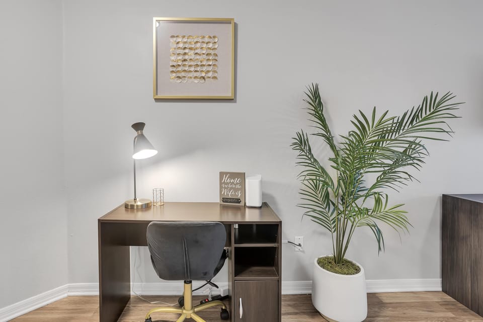 Work space with full desk, study lamp and study chair! High speed internet!
