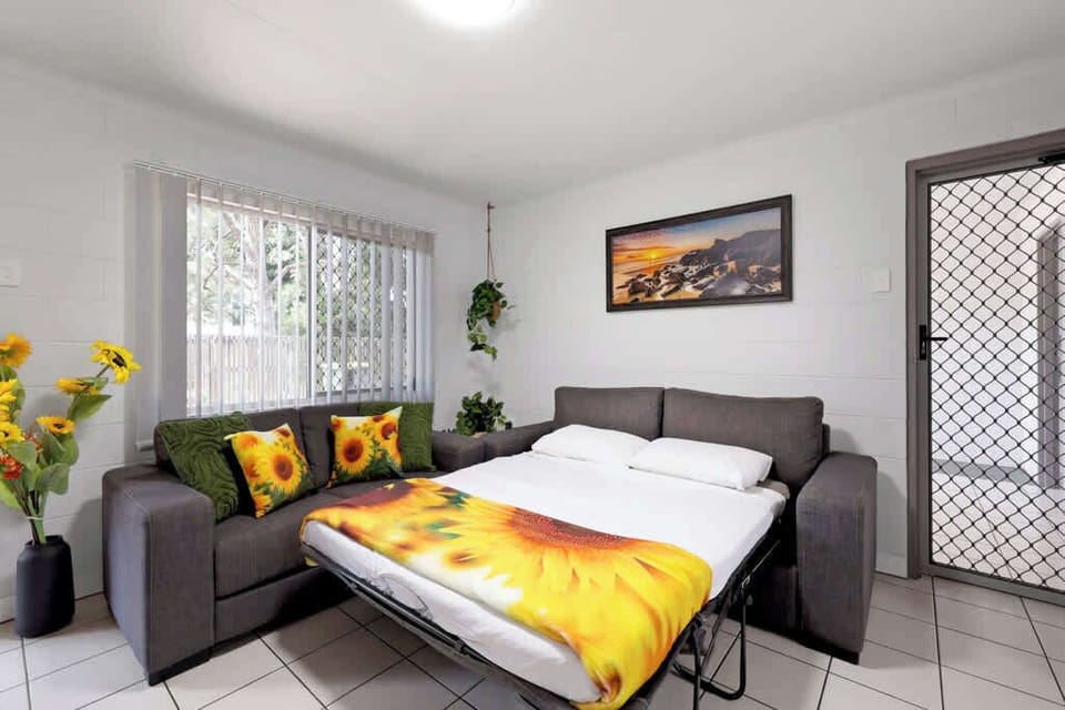 The sofa bed made up and waiting, with fresh linen, pillows and an extra doona provided. Please add any additional approved guests to your booking so everything is prepared before you arrive.