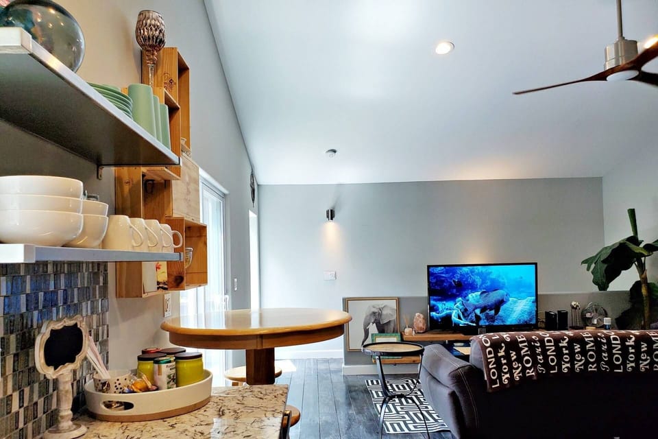 Living space adjoined with kitchen.