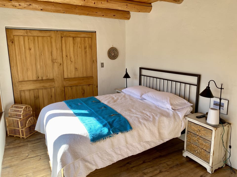 A comfortable bed and large closet complete the bedroom.