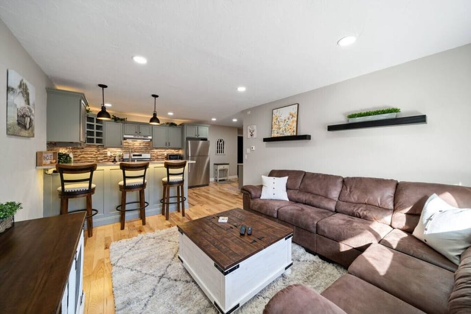 Sit at the breakfast bar or in our cozy living room to work remotely or enjoy a meal!